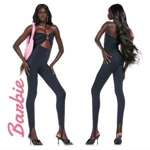 NWT Zara x Barbie Strapless Jumpsuit in black size medium Retro Party